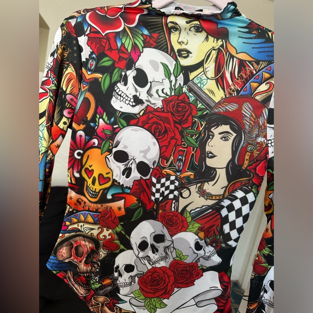 Gothic style mariachi fiesta Latina culture printed Long sleeves bodysuit
